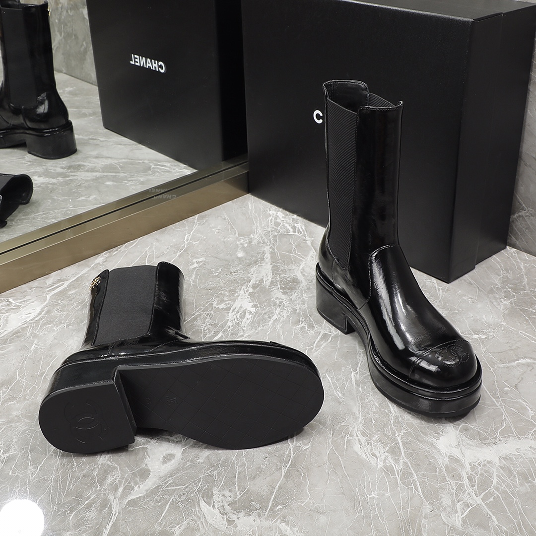 Ch**el Women’s Ankle Boots Bright Black For Women 1.6in/4cm