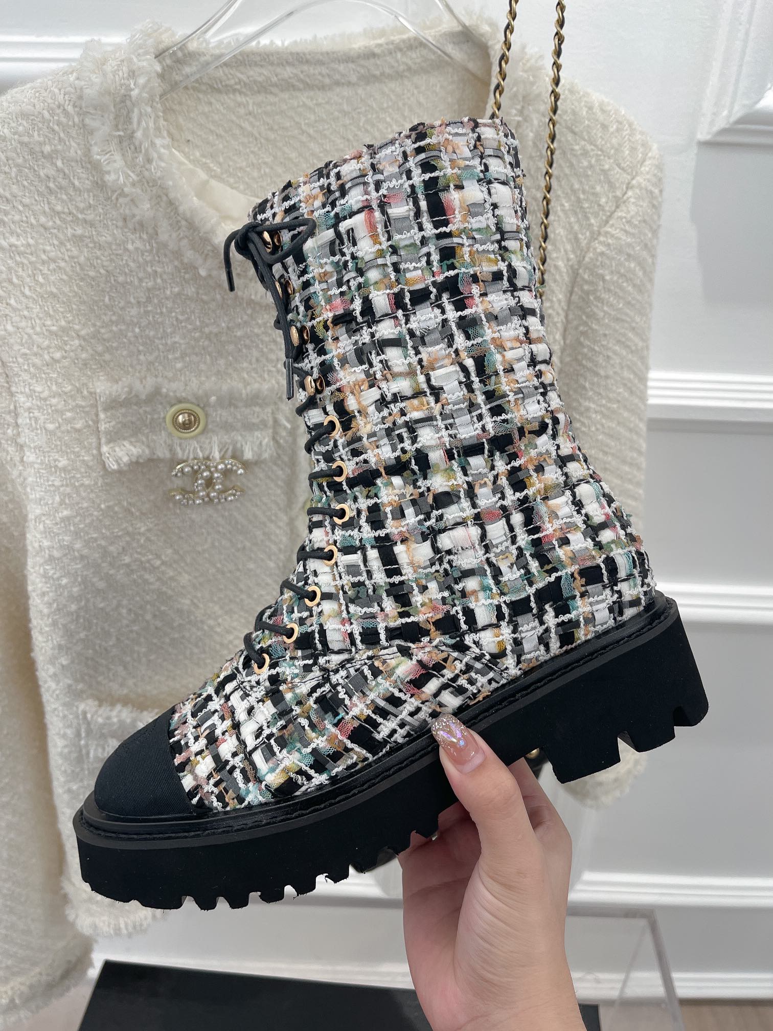 Ch**el Women’s Martin Shoes With Laces Black For Women 2in/ 5cm