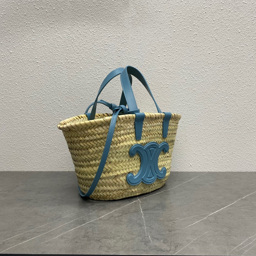 Ce1i*e Teen Triomphe Ce1i*e Classic Panier In Palm Leaves And Lizard Blue For Women 8in/20cm