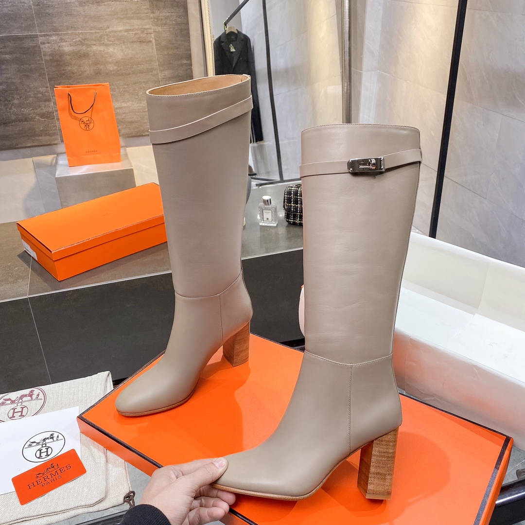 H**me5 High Heel Boots Beige For Women 3.54in/9cm