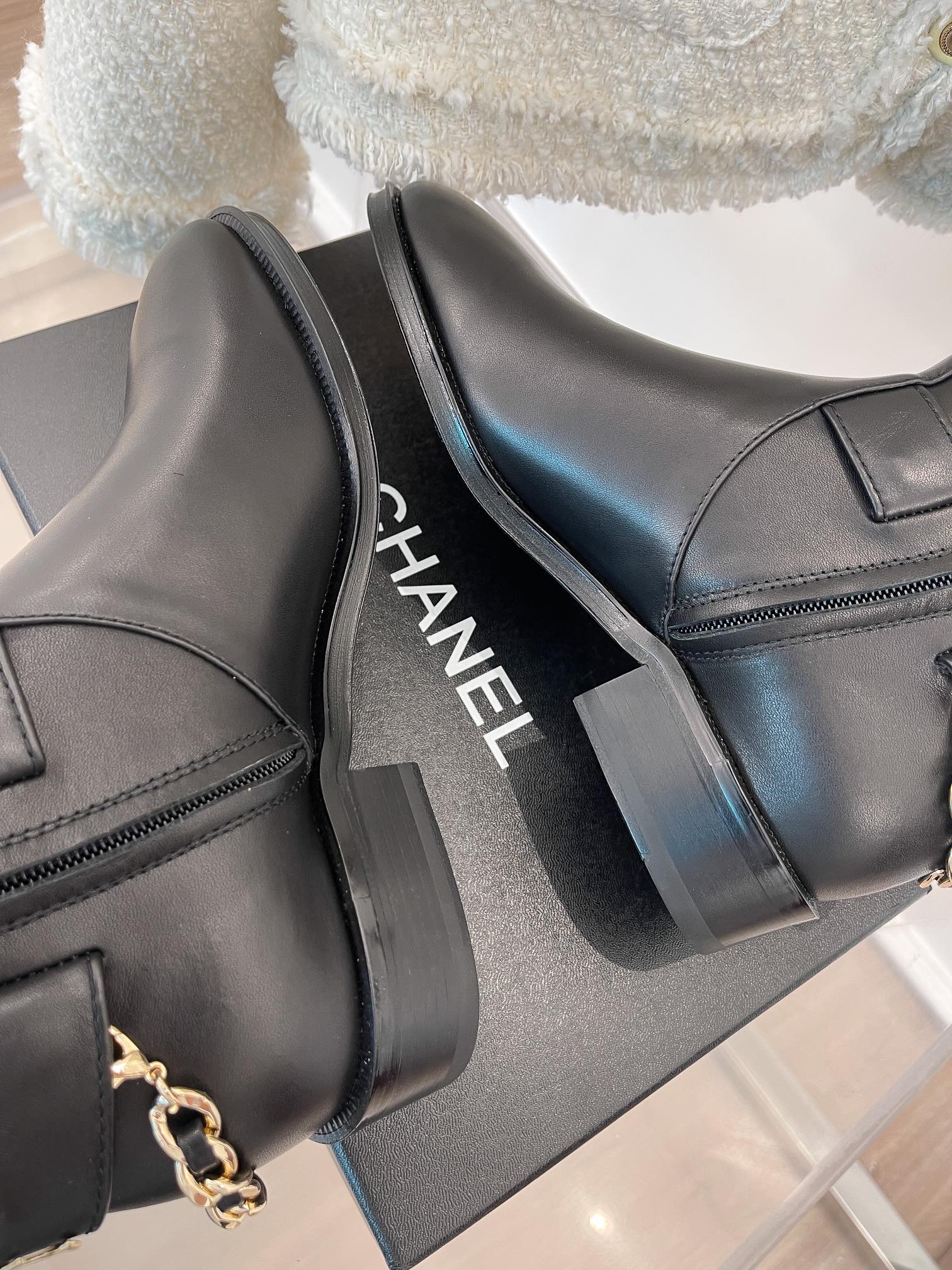 Ch**el Women’s Ankle Boots With Chain Black For Women 1.5in/ 4cm