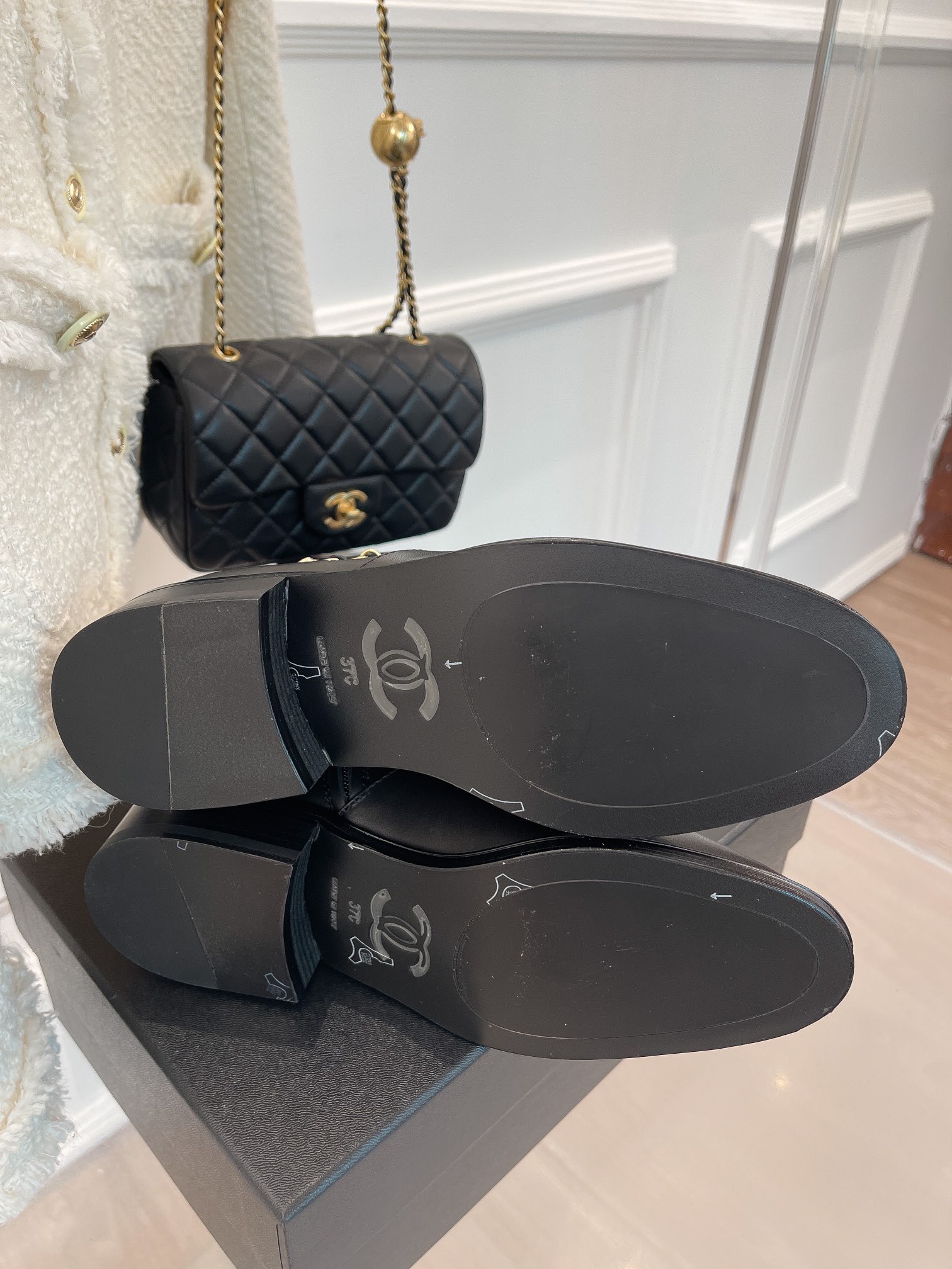 Ch**el Women’s Ankle Boots With Chain Black For Women 1.5in/ 4cm