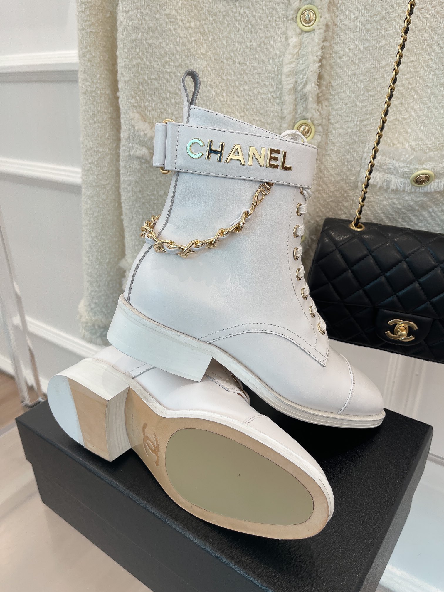 Ch**el Women’s Lace-Up With Chain White For Women 1.5in/4cm