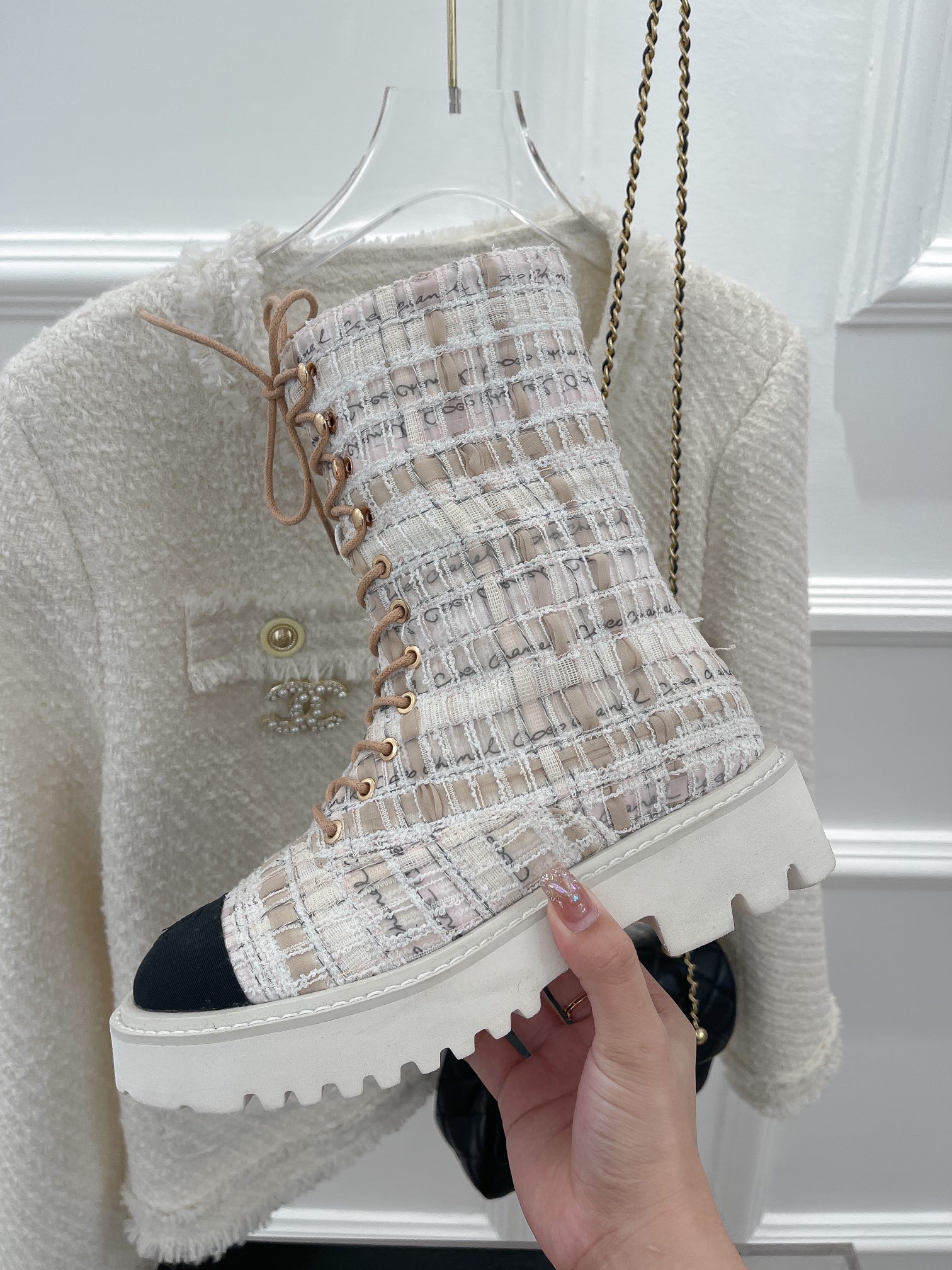 Ch**el Women’s Martin Shoes With Laces White For Women 2in/ 5cm