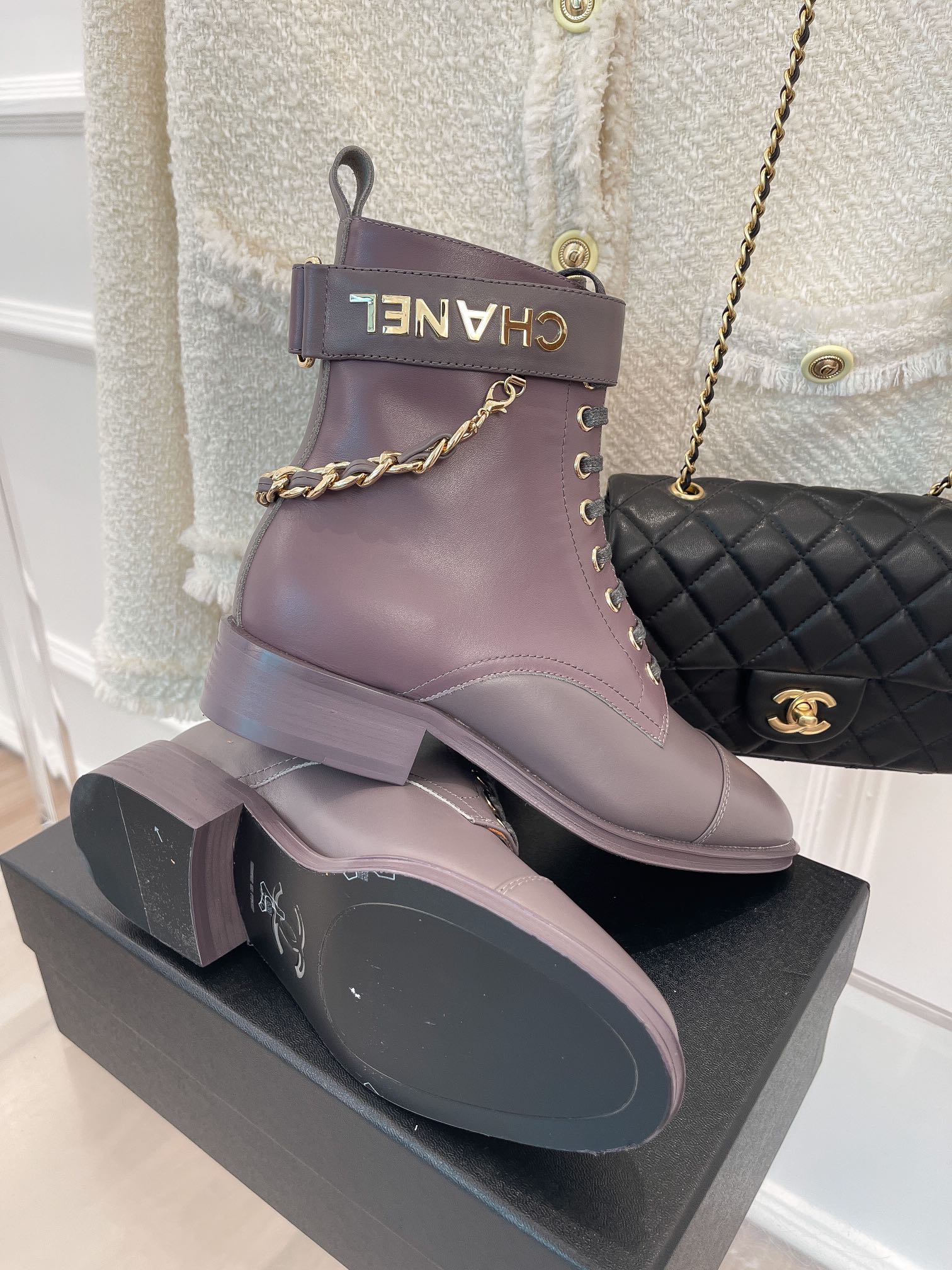 Ch**el Women’s Lace-Up With Chain Light Violet For Women 1.5in/4cm